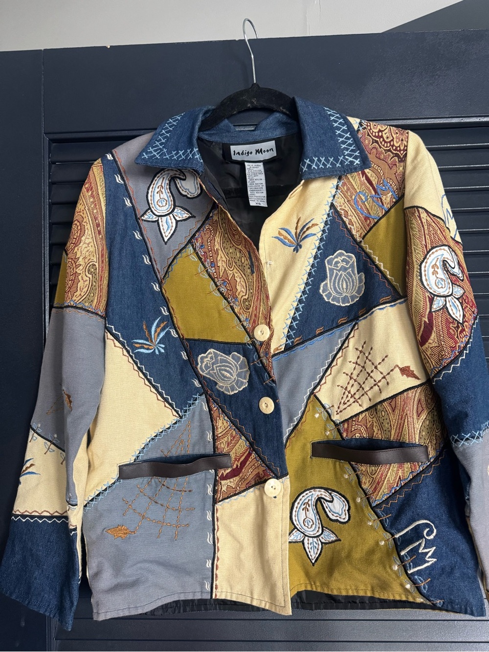 Indigo Moon XS Patchwork Embroidered Boho Wearable Art Jacket